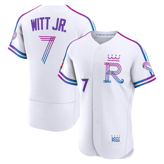 Kansas City Royals #7 Bobby Witt Jr. White 2026 City Connect Authentic Sponsor Patch Stitched Baseball Jersey