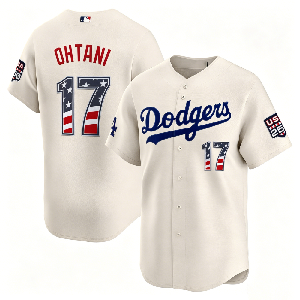 Los Angeles Dodgers #17 Shohei Ohtani Cream USA 250 Fourth of July Limited Baseball Stitched Jersey