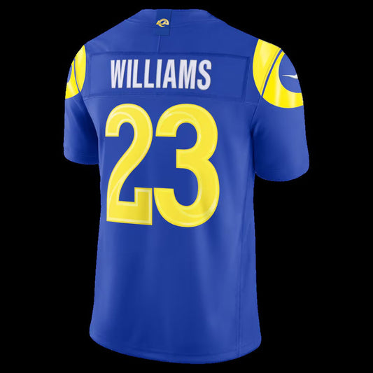 LA.Rams #23 Kyren Williams Royal Vapor F.U.S.E. Sewn Down Limited Stitched Football American Jersey