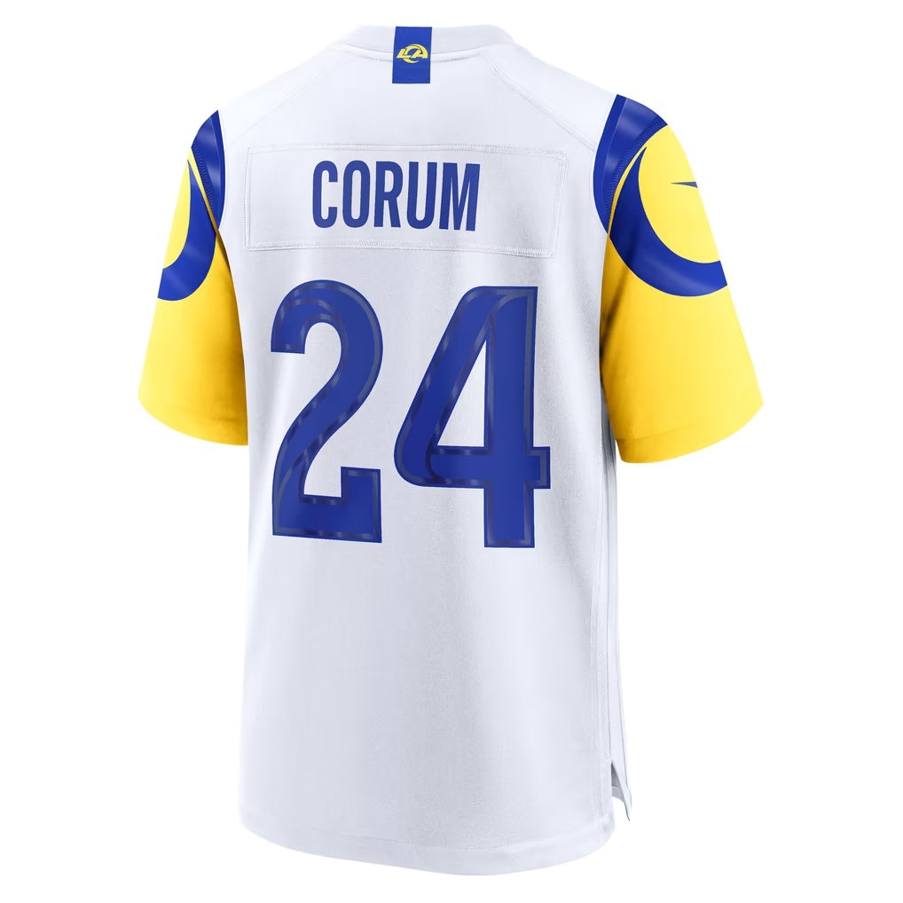 LA.Rams #24 Blake Corum White Game Football Jersey