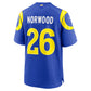 LA.Rams #26 Drey Norwood Royal Game Football Jersey