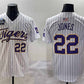 L.Tigers #22 Jared Jones White Pinstripe 2025 World Series Stitched Baseball American College Jerseys