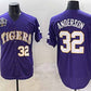 L.Tigers #32 Kade Anderson Purple 2025 World Series Stitched Baseball American College Jerseys