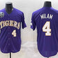 L.Tigers #4 Steven Milam Purple 2025 World Series Stitched Baseball American College Jerseys