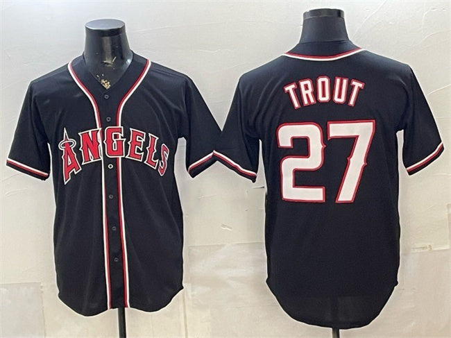 Los Angeles Angels #27 Mike Trout 2026 Fashion Replica Black Out Stitched Jersey