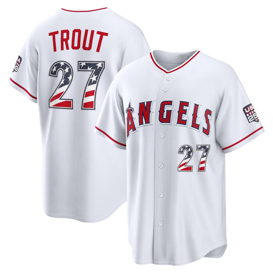Los Angeles Angels #27 Mike Trout White USA 250 Fourth of July Home Stadium Jersey