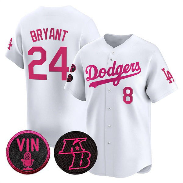 Los Angeles Dodgers Front #8 Back #24 Kobe Bryant White 2026 Mother¡¯s Day Vapor Premier Limited Stitched Baseball Jersey