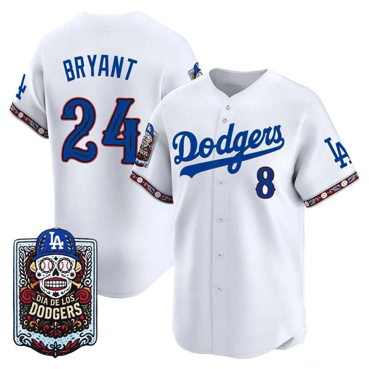 Los Angeles Dodgers Front #8 Back #24 Kobe Bryant x Dia De Los Muertos White 2026 Baseball Jersey