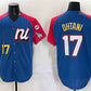 Los Angeles Dodgers National League #17 Shohei Ohtani Blue Red Alternate 2025 All-Star With Patch Edition Limited Stitched Baseball Jersey