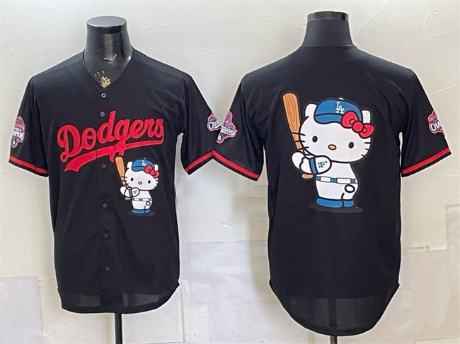 Los Angeles Dodgers Team Big Logo Black Hello Kitty Night 2025 World Series Champions Patch Stitched Jersey