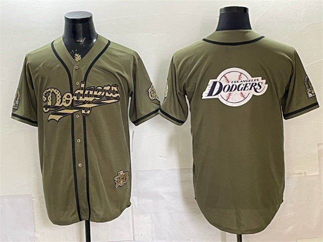 Los Angeles Dodgers Team Big Logo Olive 2026 Armed Forces Day Stitched Jersey
