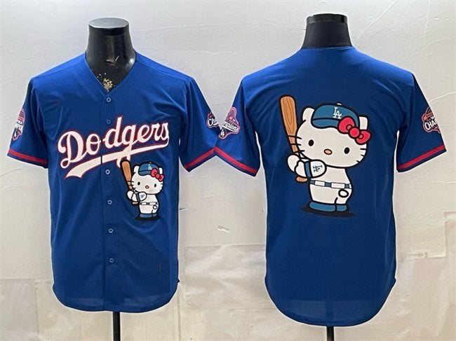 Los Angeles Dodgers Team Big Logo Royal Hello Kitty Night 2025 World Series Champions Patch Stitched Jersey