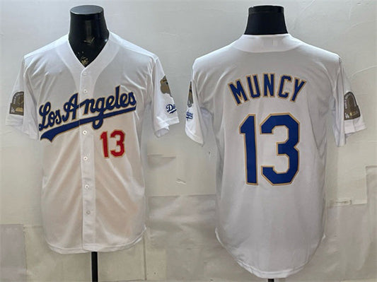 Los Angeles Dodgers #13 Max Muncy White 2026 Gold Collection 9x & B2B Champs Patch Stitched Baseball Jersey