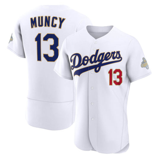Los Angeles Dodgers #13 Max Muncy White 2026 Gold Collection Authentic Stitched Baseball Jersey