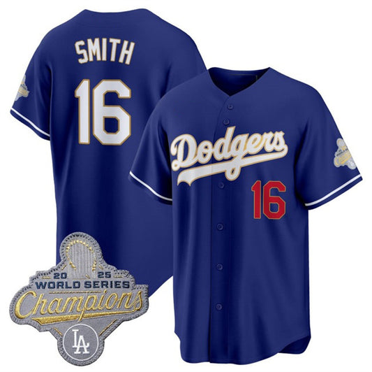 Los Angeles Dodgers #16 Will Smith Royal 2026 Alternate Gold Collection Stadium Stitched Baseball Jersey