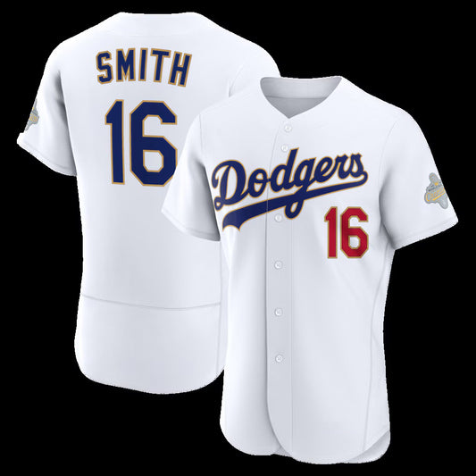 Los Angeles Dodgers #16 Will Smith White 2026 Gold Collection Authentic Stitched Baseball Jersey
