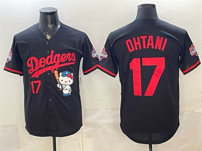 Los Angeles Dodgers #17 Shohei Ohtani Black Hello Kitty Night 2025 World Series Champions Patch Stitched Jersey