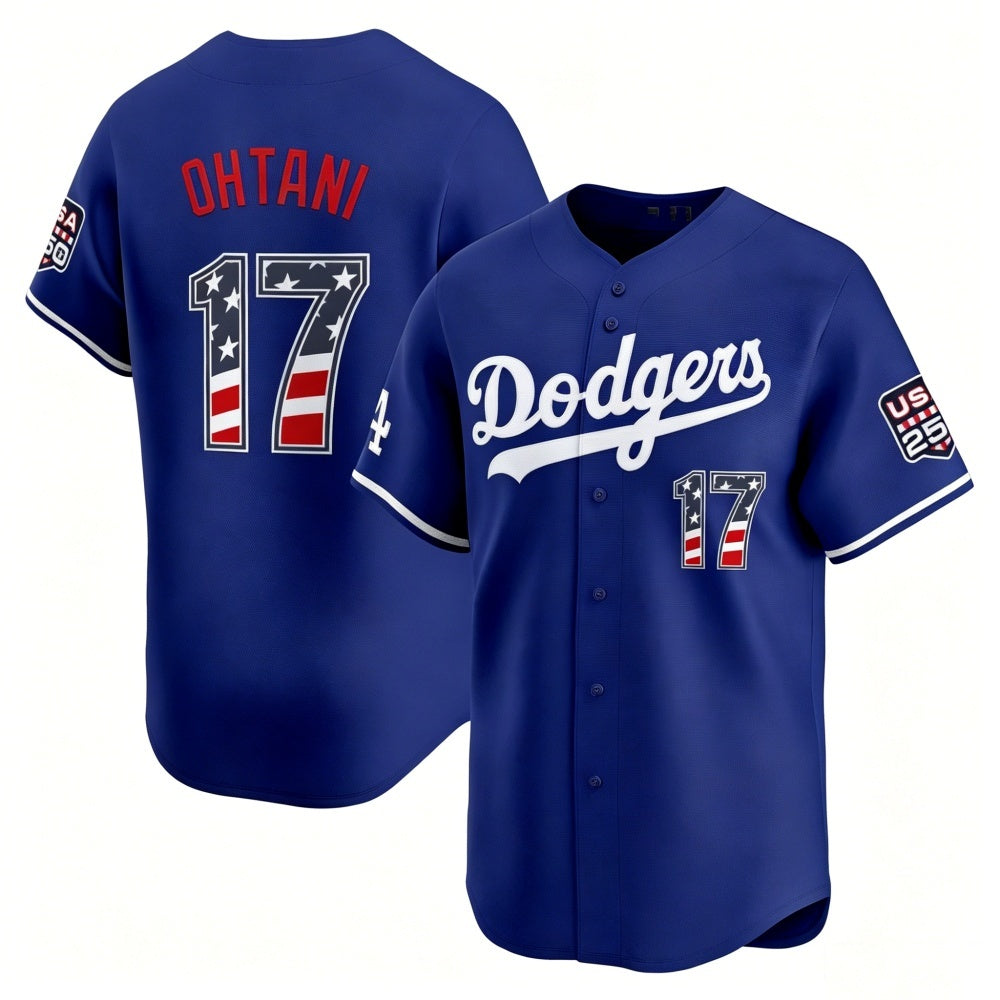 Los Angeles Dodgers #17 Shohei Ohtani Royal USA 250 Fourth of July Limited Stitched Jersey