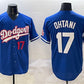 Los Angeles Dodgers #17 Shohei Ohtani Royal With American Flag Patch Limited Stitched Baseball Jersey