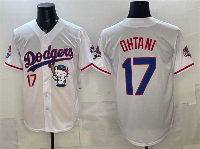 Los Angeles Dodgers #17 Shohei Ohtani White Hello Kitty Night 2025 World Series Champions Patch Stitched Jersey