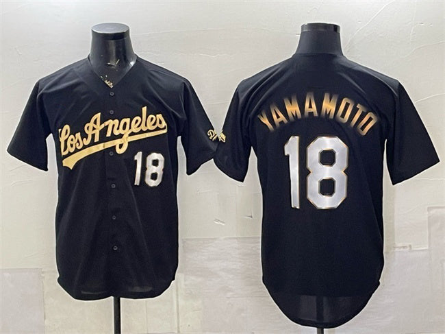 Los Angeles Dodgers #18 Yoshinobu Yamamoto Black Gold Limited Stitched Jersey