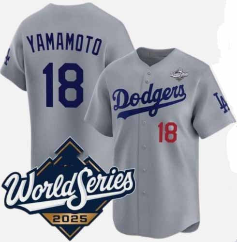 Los Angeles Dodgers #18 Yoshinobu Yamamoto Gray 2025 World Series Limited Stitched Baseball Jersey