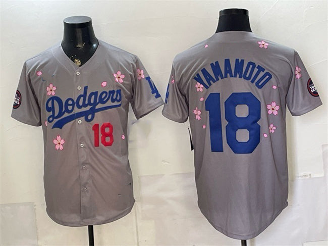 Los Angeles Dodgers #18 Yoshinobu Yamamoto Grey 2025 Tokyo Series Limited Stitched Jersey