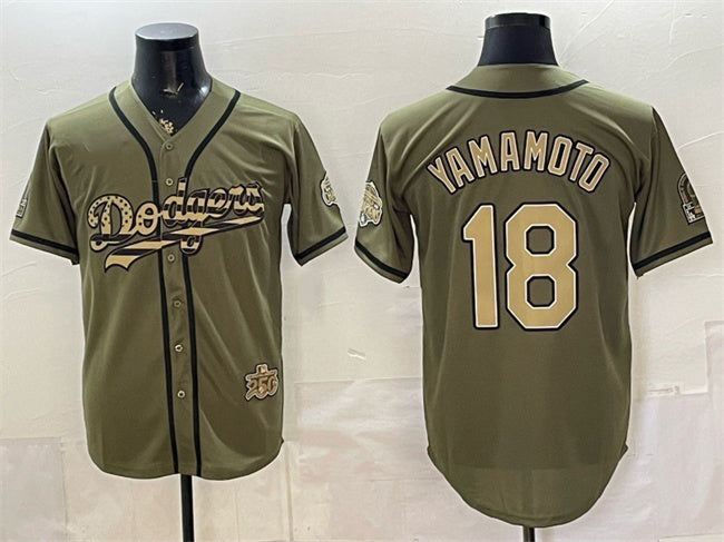 Los Angeles Dodgers #18 Yoshinobu Yamamoto Olive 2026 Armed Forces Day Stitched Jersey