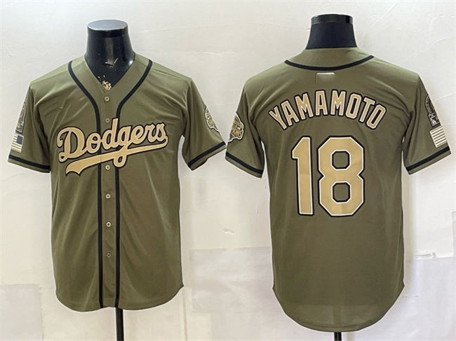 Los Angeles Dodgers #18 Yoshinobu Yamamoto Olive 2026 Armed Forces Day Stitched Jersey 2