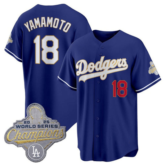 Los Angeles Dodgers #18 Yoshinobu Yamamoto Royal 2026 Alternate Gold Collection Stadium Stitched Baseball Jersey
