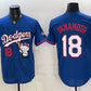 Los Angeles Dodgers #18 Yoshinobu Yamamoto Royal Hello Kitty Night 2025 World Series Champions Patch Stitched Jersey