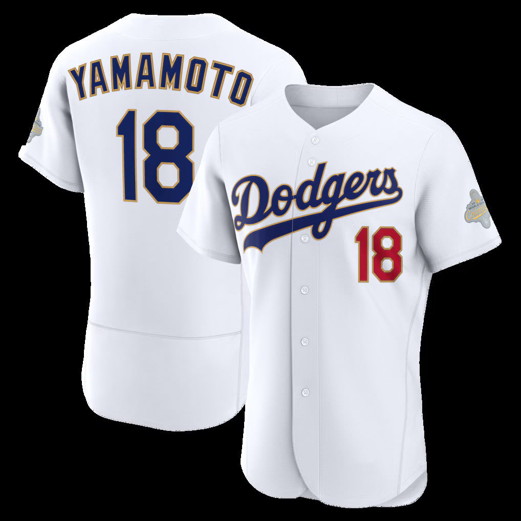 Los Angeles Dodgers #18 Yoshinobu Yamamoto White 2026 Gold Collection Authentic Stitched Baseball Jersey