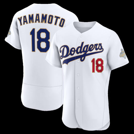 Los Angeles Dodgers #18 Yoshinobu Yamamoto White 2026 Gold Collection Authentic Stitched Baseball Jersey