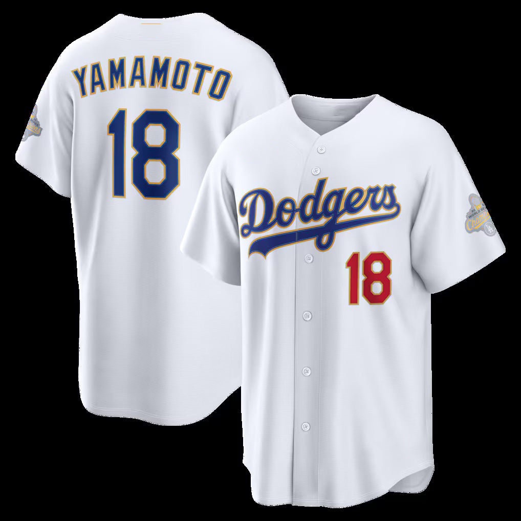 Los Angeles Dodgers #18 Yoshinobu Yamamoto White 2026 Gold Collection Stadium Stitched Baseball Jersey