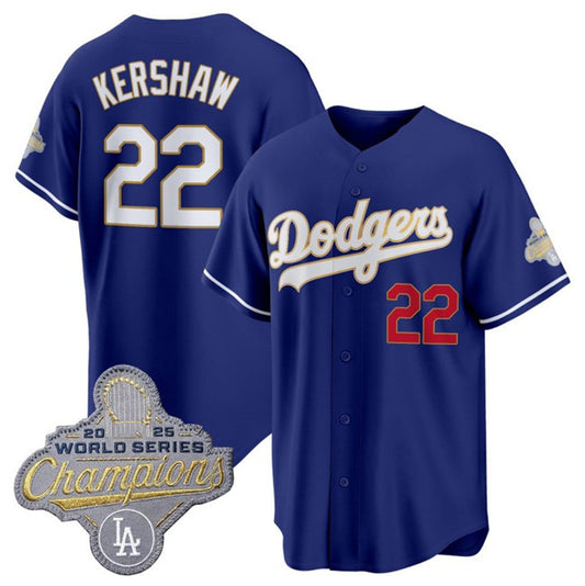 Los Angeles Dodgers #22 Clayton Kershaw Royal 2026 Alternate Gold Collection Stadium Stitched Baseball Jersey