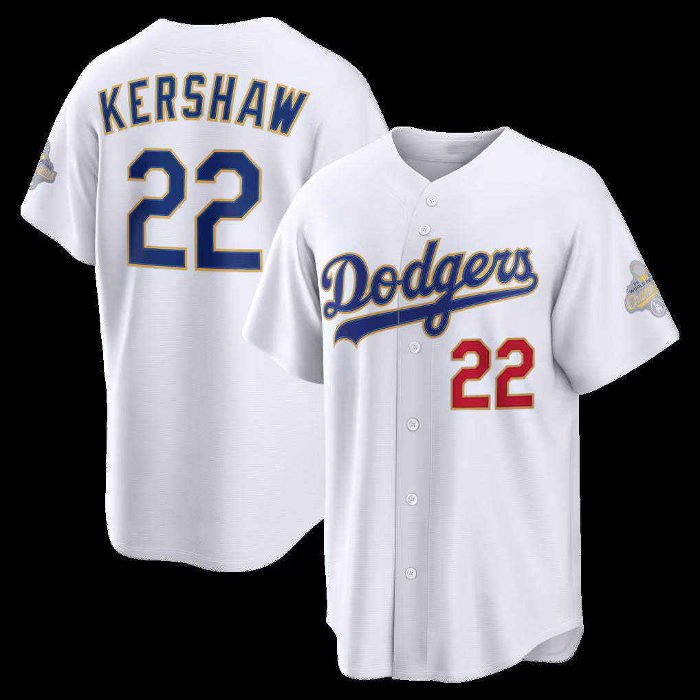Los Angeles Dodgers #22 Clayton Kershaw White 2026 Gold Collection Stadium Stitched Baseball Jersey