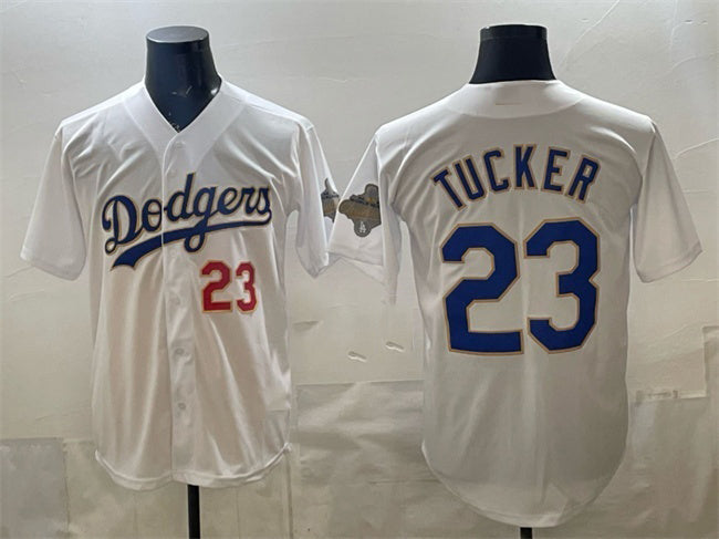Los Angeles Dodgers #23 Kyle Tucker White 2026 Gold Collection Stadium Stitched Jersey