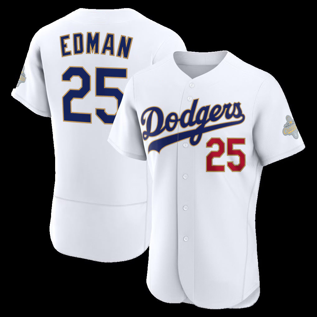 Los Angeles Dodgers #25 Tommy Edman White 2026 Gold Collection Authentic Stitched Baseball Jersey