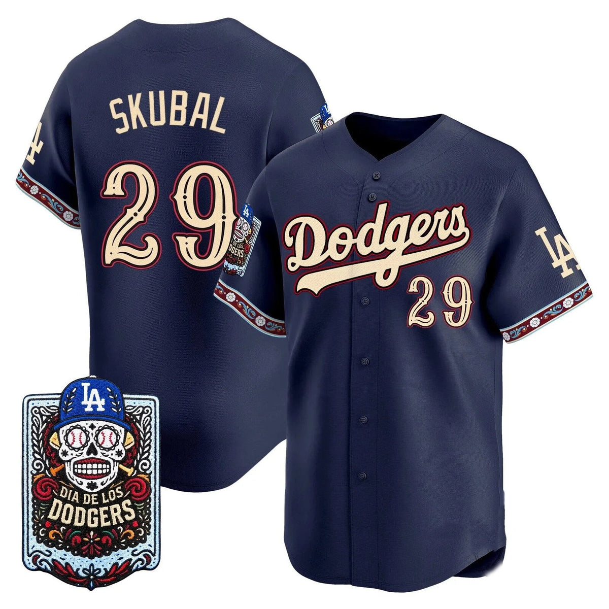 Los Angeles Dodgers #29 Tarik Skubal x Dia De Los Muertos Navy 2026 Baseball Jersey