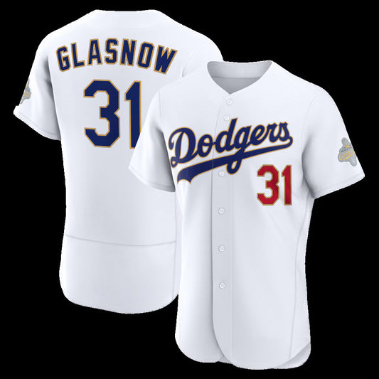 Los Angeles Dodgers #31 Tyler Glasnow White 2026 Gold Collection Authentic Stitched Baseball Jersey