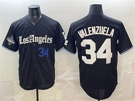 Los Angeles Dodgers #34 Fernando Valenzuela Black 2025 World Series Champions Patch 'Gothic Edition' Vapor Premier Limited Stitched Baseball Jersey
