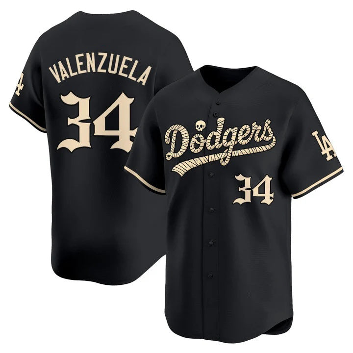 Los Angeles Dodgers #34 Fernando Valenzuela Black 'Halloween Mummy Edition' Premier Limited Jersey - Stitched Baseball Jersey