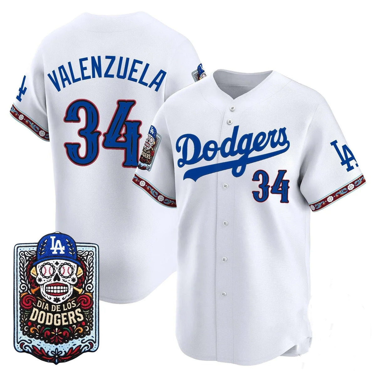 Los Angeles Dodgers #34 Fernando Valenzuela x Dia De Los Muertos White 2026 Baseball Jersey