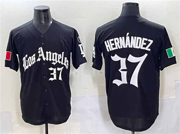 Los Angeles Dodgers #37 Teoscar Hernández Black 2025 LA Gothic Style With Fernando Patch Vapor Premier Limited Stitched Baseball Jersey