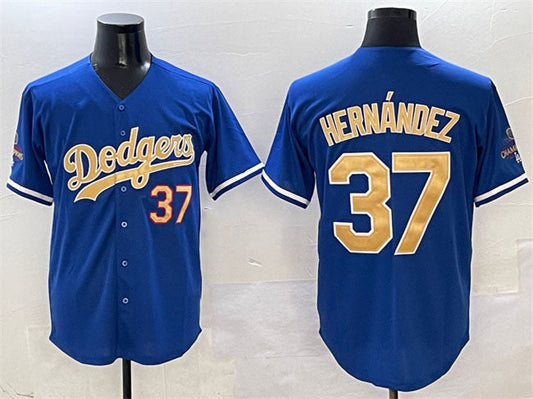 Los Angeles Dodgers #37 Teoscar Hernández Royal 2025 Gold Collection Limited Stitched Baseball Jersey