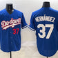 Los Angeles Dodgers #37 Teoscar Hernández Royal With American Flag Patch Limited Stitched Baseball Jersey