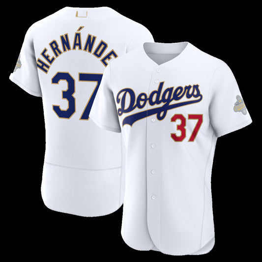 Los Angeles Dodgers #37 Teoscar Hernández White 2026 Gold Collection Authentic Stitched Baseball Jersey