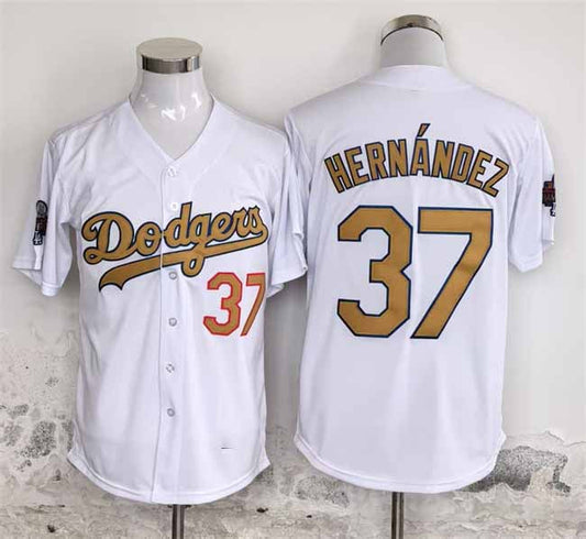 Los Angeles Dodgers #37 Teoscar Hern¨¢ndez White Gold 2025 Cool Base Stitched Baseball Jersey