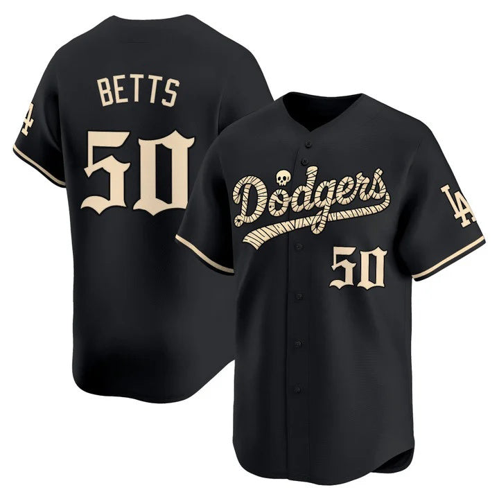 Los Angeles Dodgers #50 Mookie Betts Black 'Halloween Mummy Edition' Premier Limited - Stitched Baseball Jersey