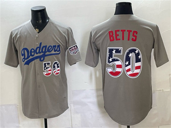 Los Angeles Dodgers #50 Mookie Betts Gray 250 Fourth of July Road Stitched Baseball Jersey